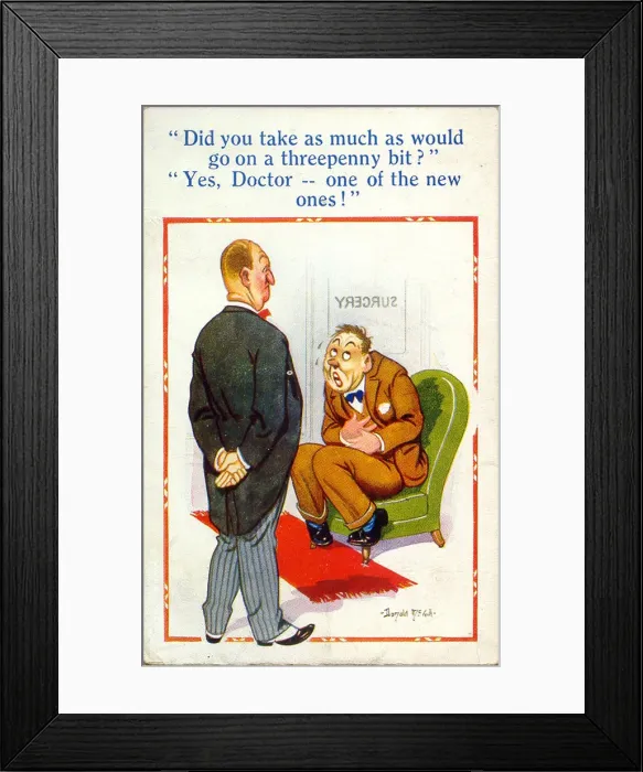 Framed Print : Comic postcard, Doctor and patient Framed Print : Comic postcard, Doctor and patient