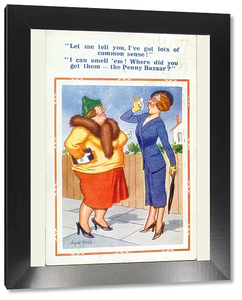 Comic postcard, Two women argue in street Date: 20th century