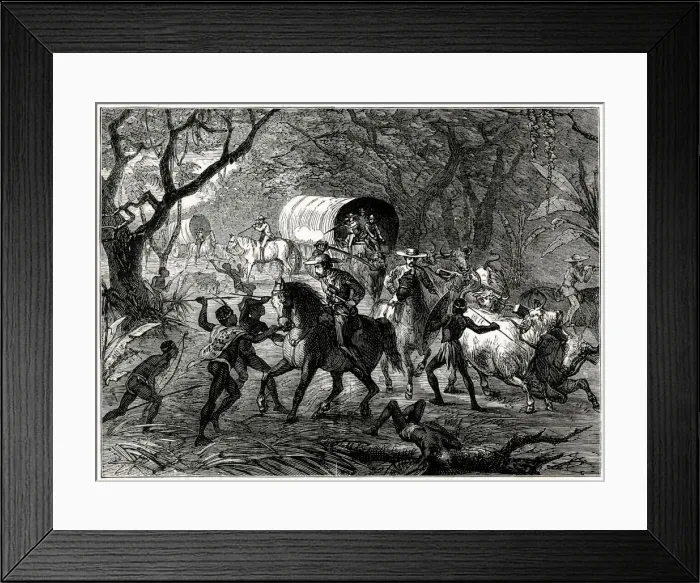 Framed Print : Kaffir Attack on an English Convoy, Kaffir Wars (there were nine wars or conflicts Framed Print : Kaffir Attack on an English Convoy, Kaffir Wars (there were nine wars or conflicts