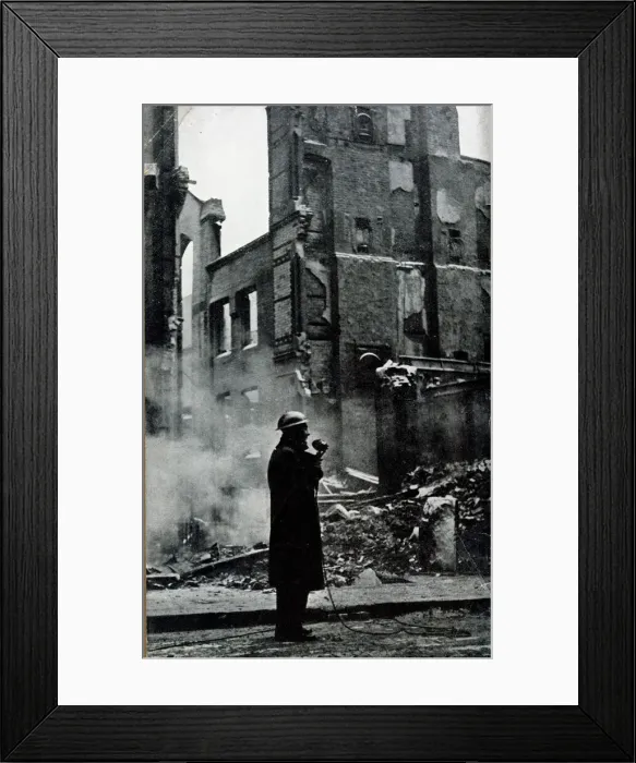 Framed Print : Broadcasting soon after an air raid, WW2 Framed Print : Broadcasting soon after an air raid, WW2