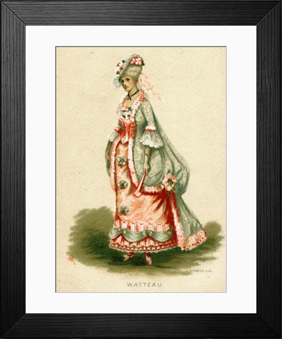 Framed Print : Fancy dress costume, Watteau style dress Date: circa 1880 Framed Print : Fancy dress costume, Watteau style dress Date: circa 1880