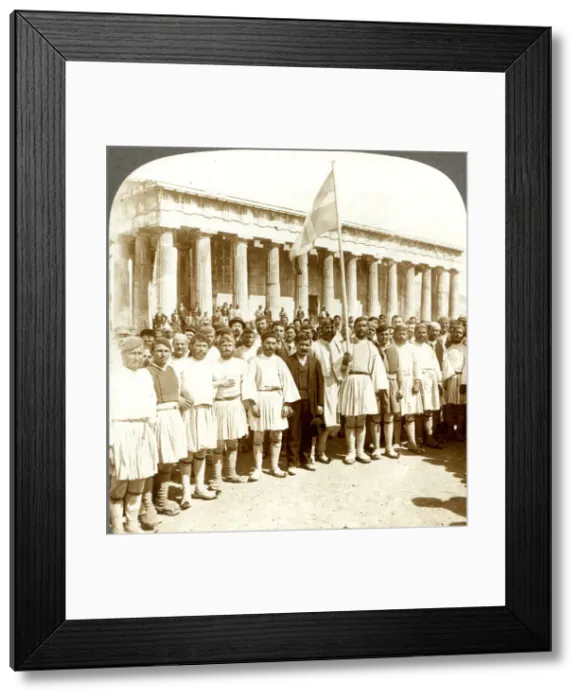 Framed Print : Greek peasant army recruits in front of Temple of Theseus Framed Print : Greek peasant army recruits in front of Temple of Theseus