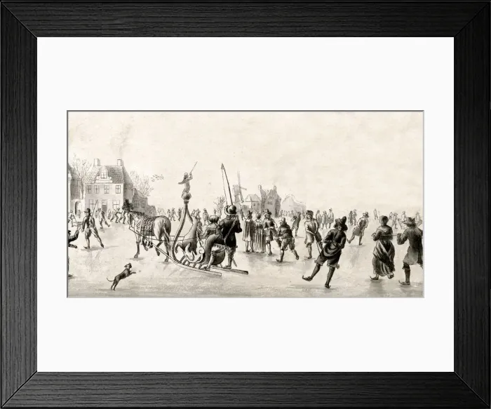 Framed Print : Medieval frost fair with people skating Framed Print : Medieval frost fair with people skating