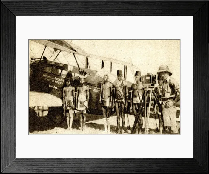 Framed Print : Shulluk warriors pose by Alan Cobhams aeroplane, Sudan Framed Print : Shulluk warriors pose by Alan Cobhams aeroplane, Sudan