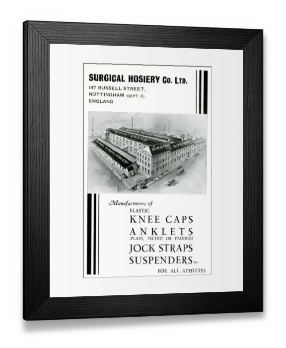 Framed Print : Advert, Surgical Hosiery Co Ltd, Nottingham Framed Print : Advert, Surgical Hosiery Co Ltd, Nottingham