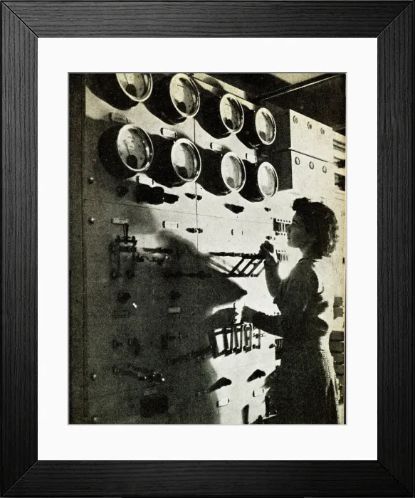 Framed Print : Female BBC engineer checking equipment, WW2 Framed Print : Female BBC engineer checking equipment, WW2