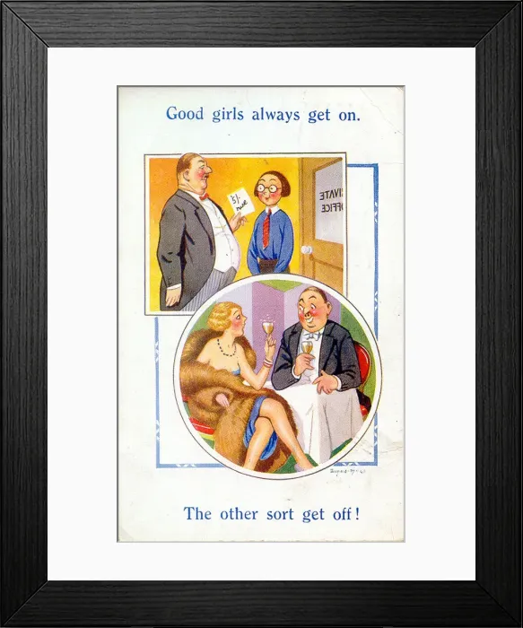Framed Print : Comic postcard, Good girls and the other sort Date: 20th century Framed Print : Comic postcard, Good girls and the other sort Date: 20th century
