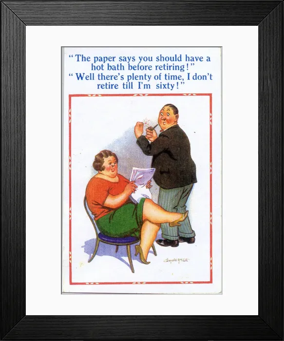Framed Print : Comic postcard, Hot bath before retiring Date: 20th century