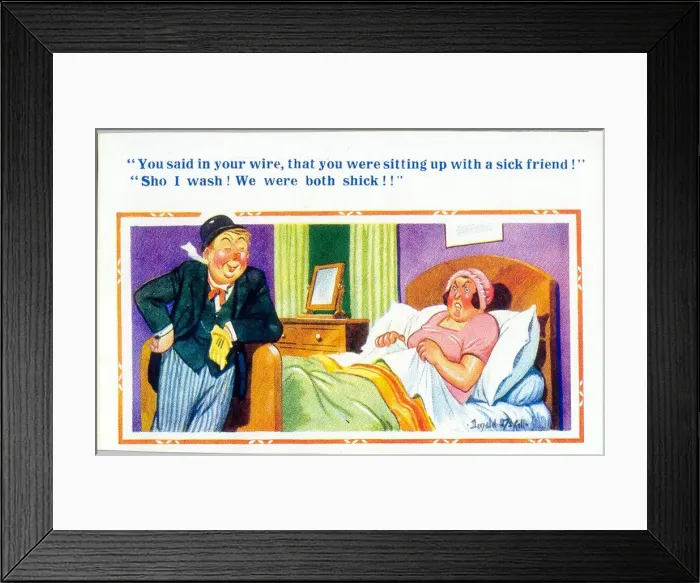 Framed Print : Comic postcard, Drunken husband arrives home Framed Print : Comic postcard, Drunken husband arrives home