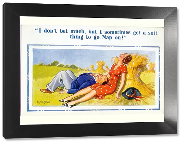 Comic postcard, Couple asleep in the countryside Date: 20th century