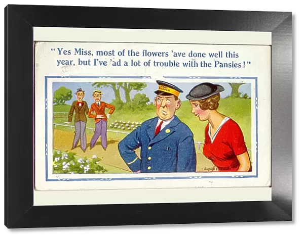 Comic postcard, Flowers in the park Date: 20th century