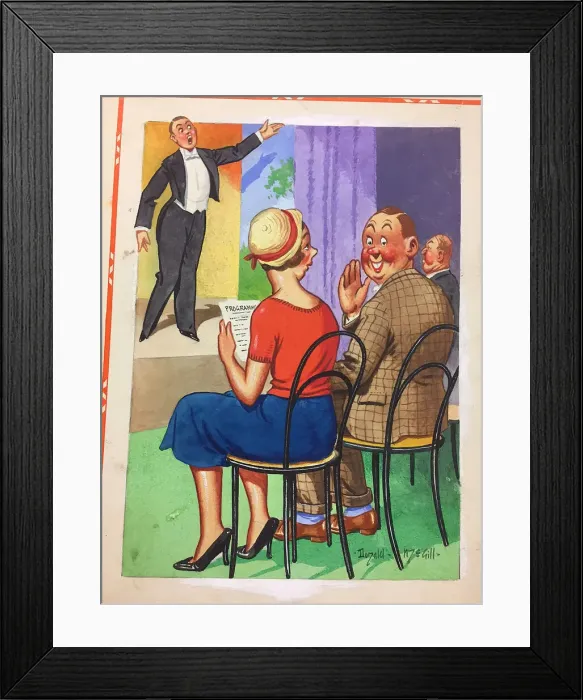 Framed Print : Comic postcard, Singer on stage - The Soldiers Farewell Date: 20th century