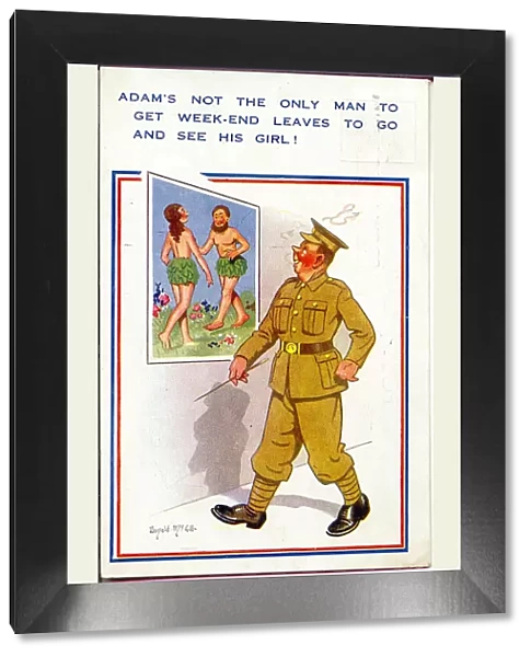 Comic postcard, Soldier happy to be going on leave, WW2 Date: circa 1940s