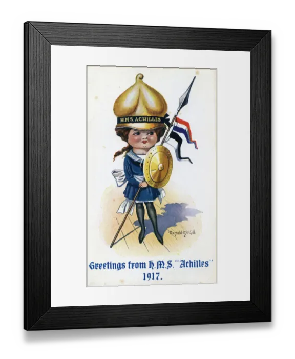 Framed Print : Postcard, Sailor girl, HMS Achilles, WW1 Framed Print : Postcard, Sailor girl, HMS Achilles, WW1