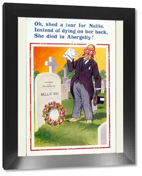Comic postcard, Man at Nellies grave Date: 20th century