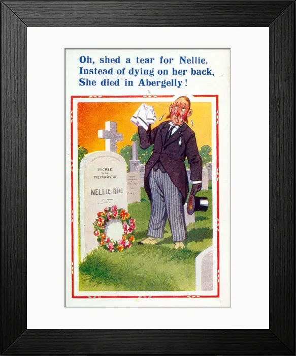 Framed Print : Comic postcard, Man at Nellies grave Date: 20th century