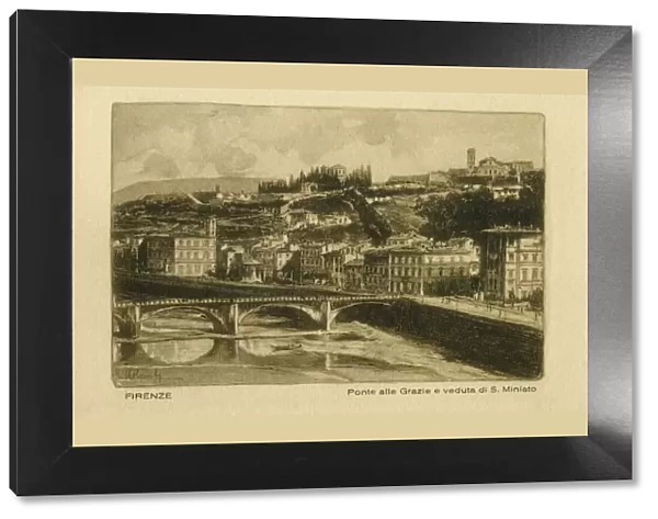 Ponte alle Grazie and view of San Miniato, Florence, Italy