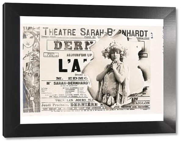 Advert postcard for Theatre Sarah Bernhardt. Paris