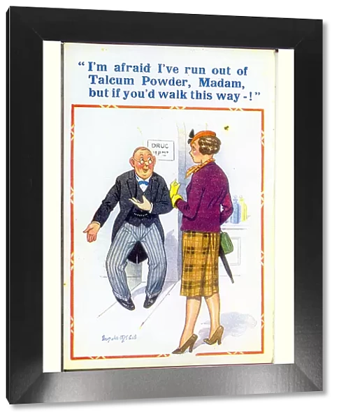 Comic postcard, Customer in department store - walk this way Date: 20th century