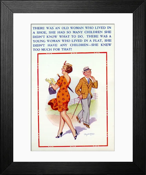 Framed Print : Comic postcard, Man attracted to pretty woman Date: 20th century Framed Print : Comic postcard, Man attracted to pretty woman Date: 20th century