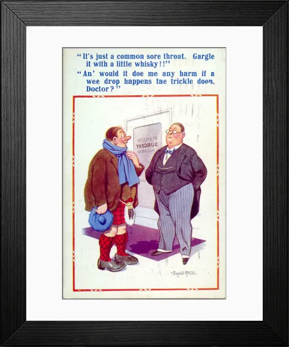 Framed Print : Comic postcard, Doctor and Scottish patient Date: 20th century Framed Print : Comic postcard, Doctor and Scottish patient Date: 20th century