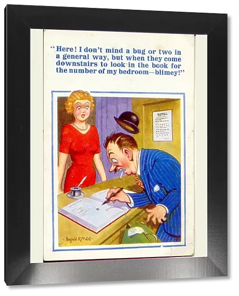 Comic postcard, Hotel guests complaint Date: 20th century