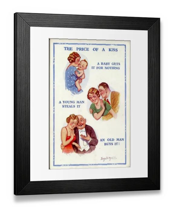 Framed Print : Comic postcard, The Price of a Kiss Date: 20th century