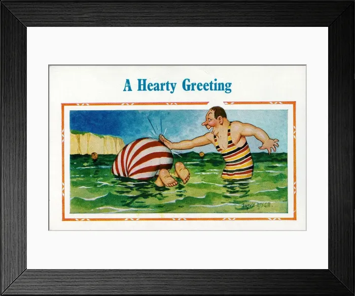 Framed Print : Comic postcard, Couple in the sea - A Hearty Greeting Date: 20th century Framed Print : Comic postcard, Couple in the sea - A Hearty Greeting Date: 20th century