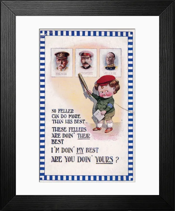 Framed Print : Comic postcard, Little boy and Allied leaders, WW1 - French Framed Print : Comic postcard, Little boy and Allied leaders, WW1 - French