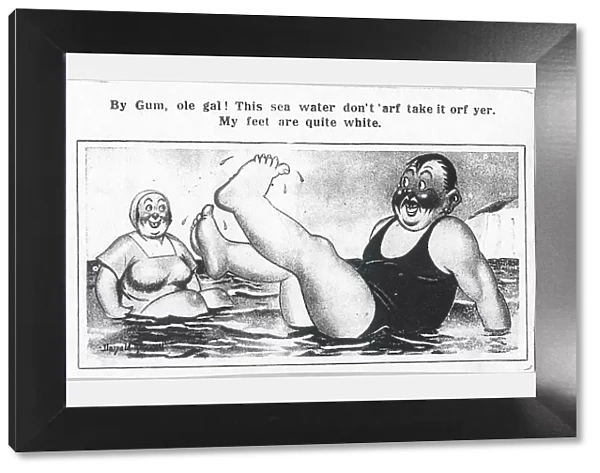 Comic postcard, Plump couple in the sea Date: 20th century