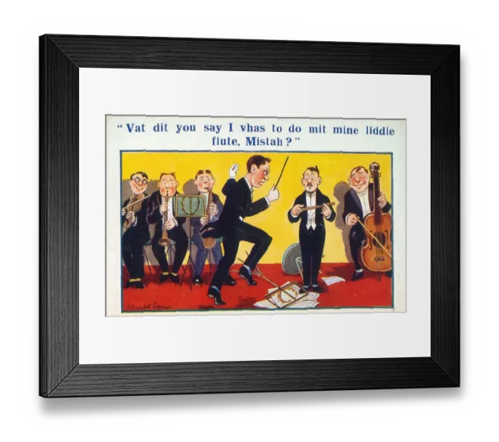 Framed Print : Comic postcard, Conductor and band Date: 20th century Framed Print : Comic postcard, Conductor and band Date: 20th century