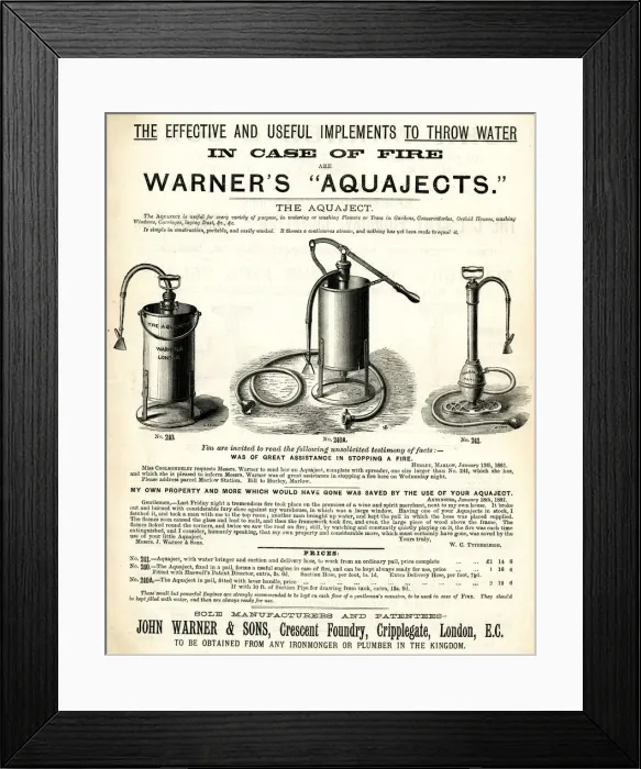 Framed Print : Advertising publicity leaflet, Warners Aquajects Framed Print : Advertising publicity leaflet, Warners Aquajects