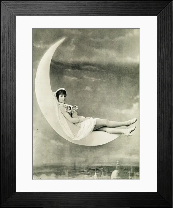 Framed Print : Violet Friend, reclining on a crescent moon Framed Print : Violet Friend, reclining on a crescent moon