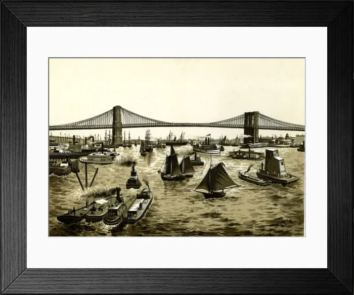Framed Print : New York, East River Bridge, USA Framed Print : New York, East River Bridge, USA