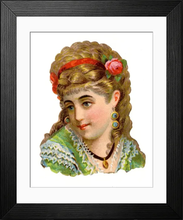 Framed Print : Victorian scrap, Head and shoulders of woman Framed Print : Victorian scrap, Head and shoulders of woman