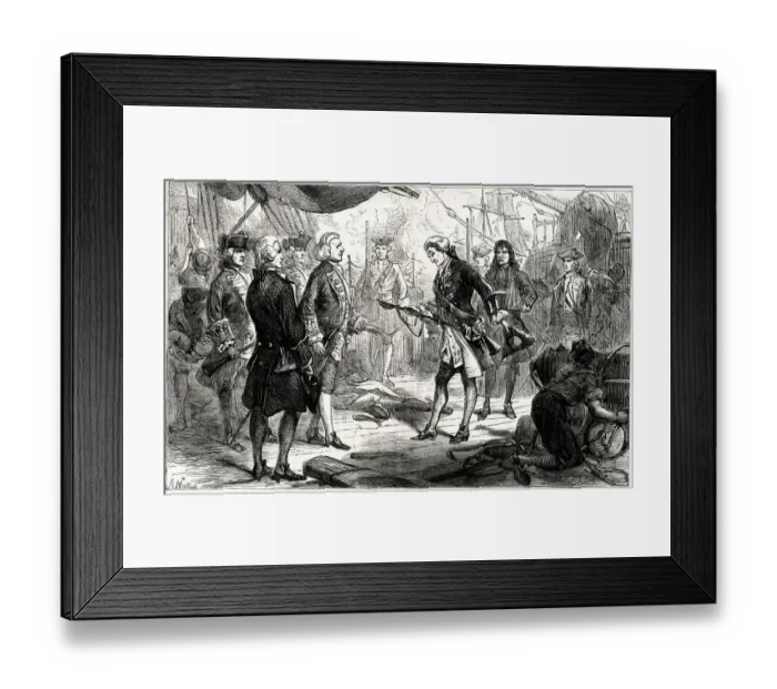 Framed Print : The Chevalier de Saint-George of the ship Invincible surrenders his sword to Admiral Framed Print : The Chevalier de Saint-George of the ship Invincible surrenders his sword to Admiral