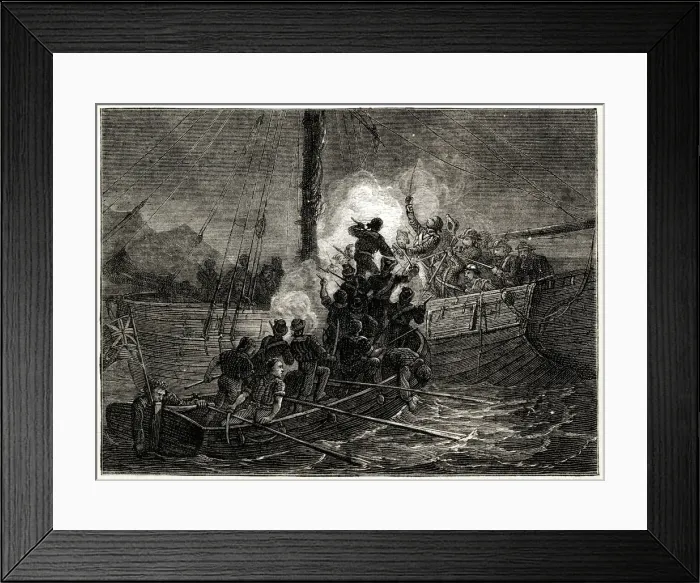 Framed Print : Lieutenant Edward Nicolls boarding a French privateer cutter, the Albion Framed Print : Lieutenant Edward Nicolls boarding a French privateer cutter, the Albion