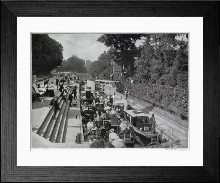 Framed Print : Boulters Lock - on Ascot Sunday, waiting their turn outside Boulters on a summers Framed Print : Boulters Lock - on Ascot Sunday, waiting their turn outside Boulters on a summers