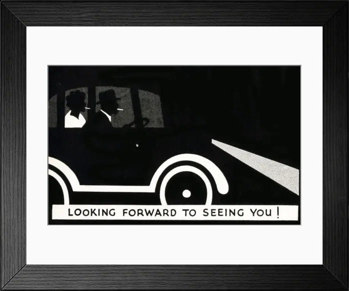 Framed Print : WW2 - Black-out - Couple driving, with only their dipped headlight beams. Date: circa 1941