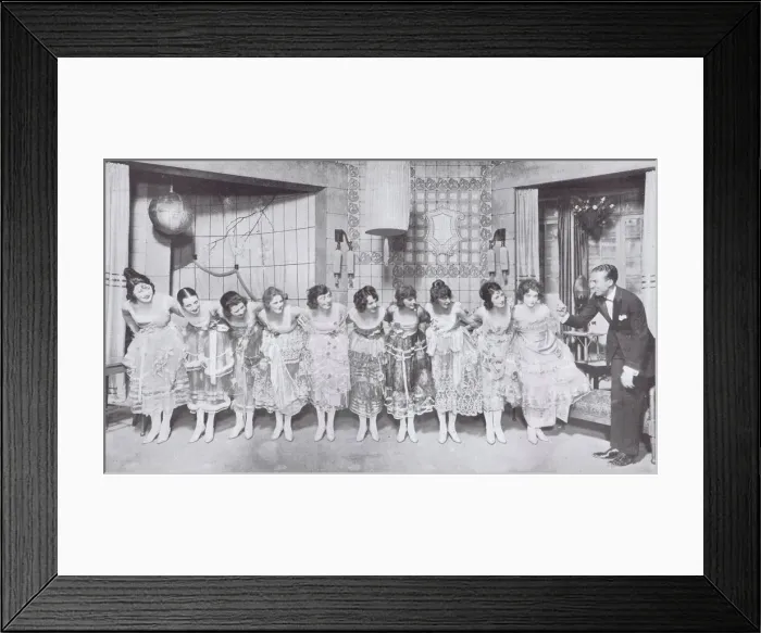 Framed Print : Mr Barnett Goodwood and girls in a scene from Fifty, Fifty Ltd at the Comedy Theatre, New York (1919) Date: 1919 Framed Print : Mr Barnett Goodwood and girls in a scene from Fifty, Fifty Ltd at the Comedy Theatre, New York (1919) Date: 1919
