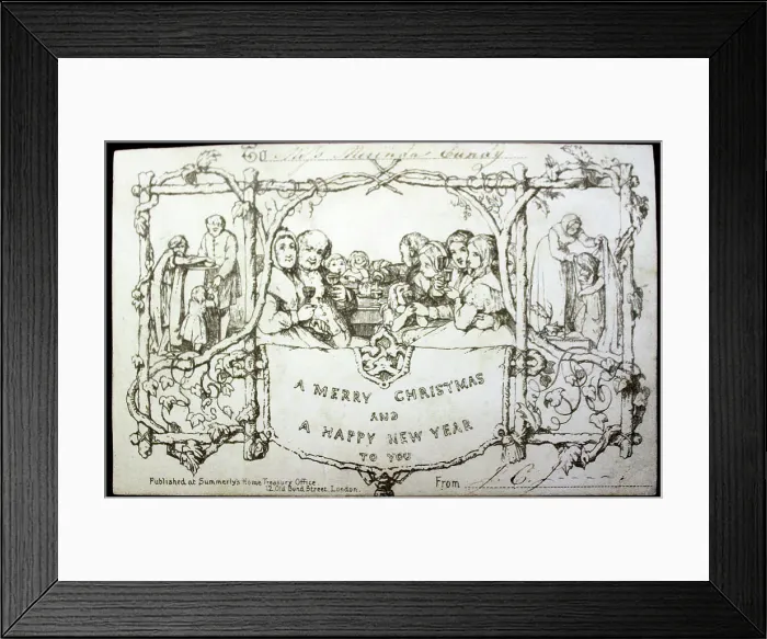 Framed Print : On May 1st, 1843 English Academic painter and illustrator John Callcott Horsley designed the first commercially produced and printed Christmas card, commissioned by English civil servant and inventor Henry Cole Framed Print : On May 1st, 1843 English Academic painter and illustrator John Callcott Horsley designed the first commercially produced and printed Christmas card, commissioned by English civil servant and inventor Henry Cole