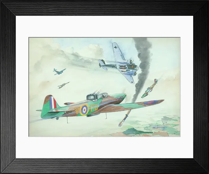 Framed Print : Boulton and Paul Defiants attacking Junkers 88Ks, WWII Framed Print : Boulton and Paul Defiants attacking Junkers 88Ks, WWII