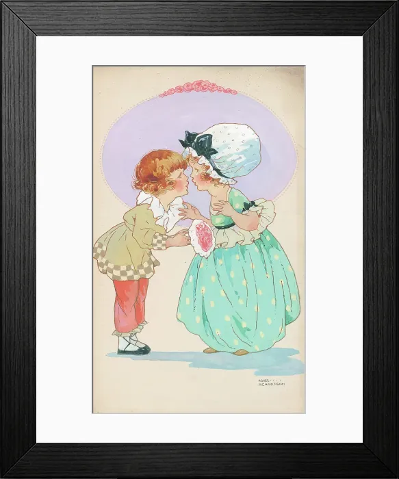 Framed Print : Children playing Children's Postcard design Watercolour Framed Print : Children playing Children's Postcard design Watercolour