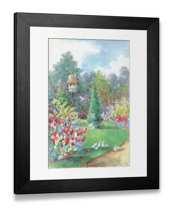 Framed Print : Dovecot with tulips and forsythia Garden dovecot Framed Print : Dovecot with tulips and forsythia Garden dovecot