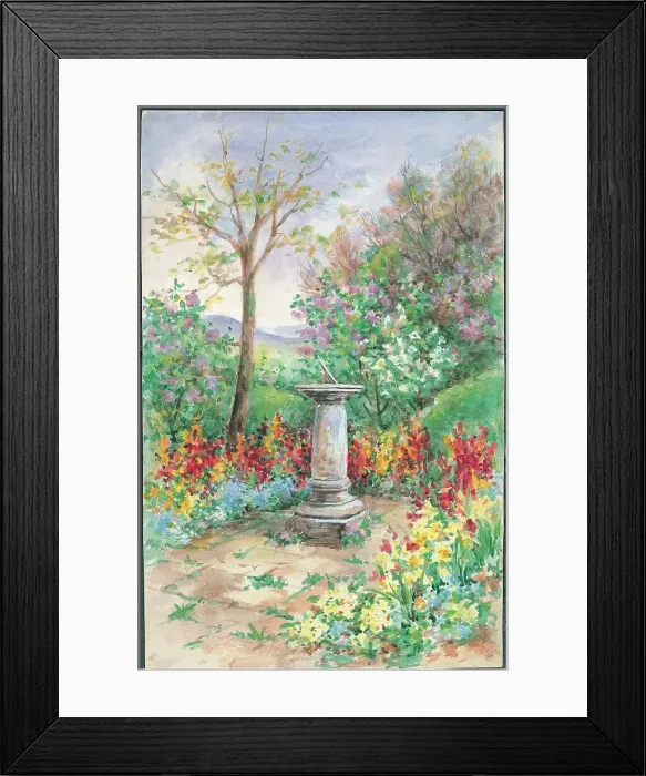 Framed Print : Sundial Wallfowers Lilacs Garden with flowers Framed Print : Sundial Wallfowers Lilacs Garden with flowers