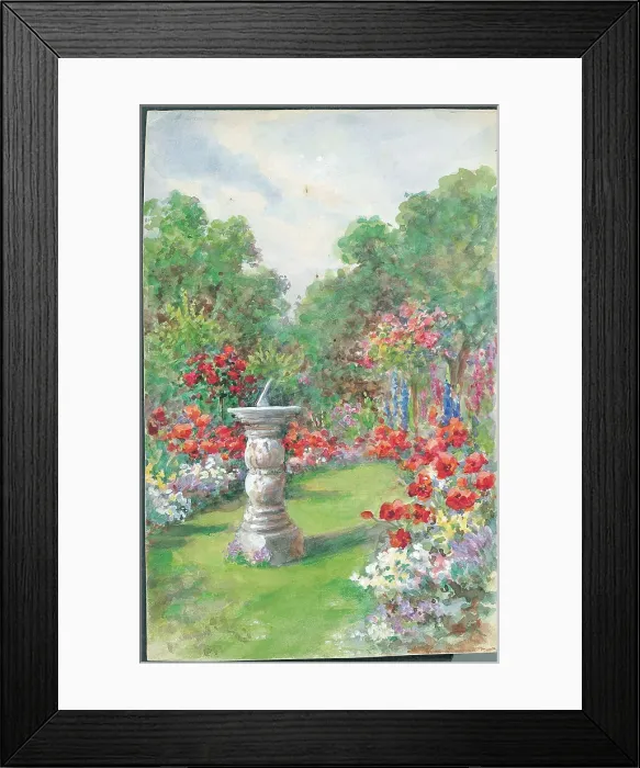Framed Print : Sundial with ornamental poppies Framed Print : Sundial with ornamental poppies