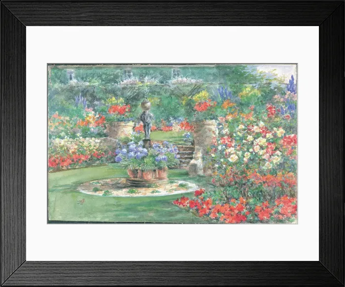 Framed Print : (No title Garden with flowers statue steps Framed Print : (No title Garden with flowers statue steps