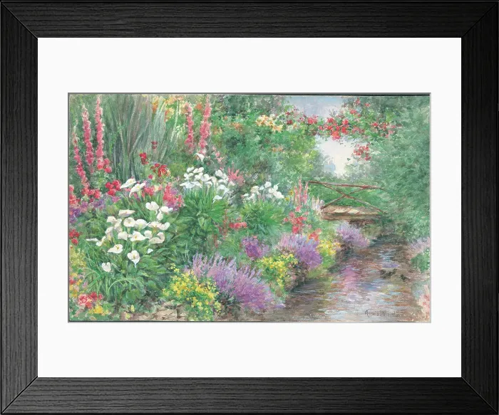 Framed Print : Arums by the Stream Garden Flowers Watercolour