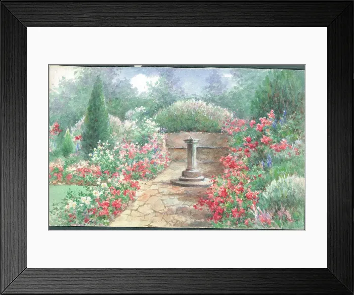 Framed Print : Sundial and Veronica Garden with path sundial Framed Print : Sundial and Veronica Garden with path sundial