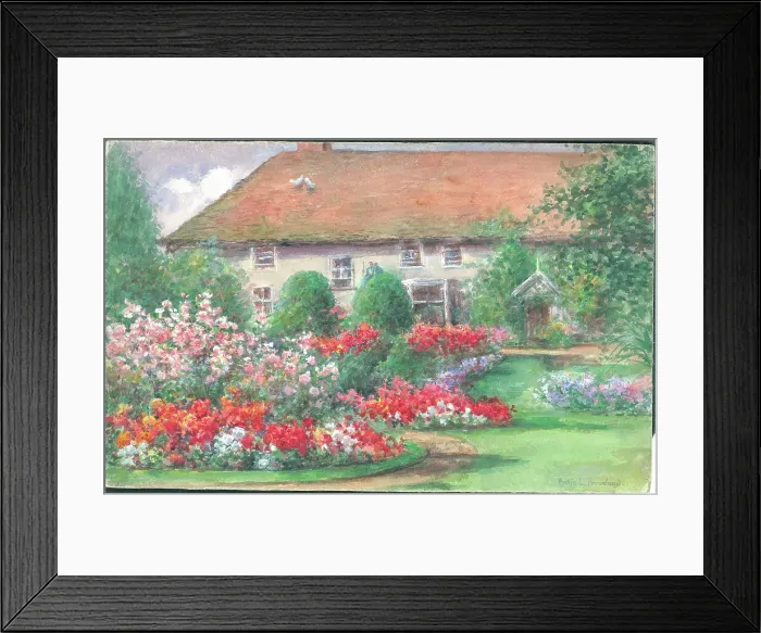 Framed Print : Old Mill House, Madame Butterfly Roses and begonias, Wannock Framed Print : Old Mill House, Madame Butterfly Roses and begonias, Wannock